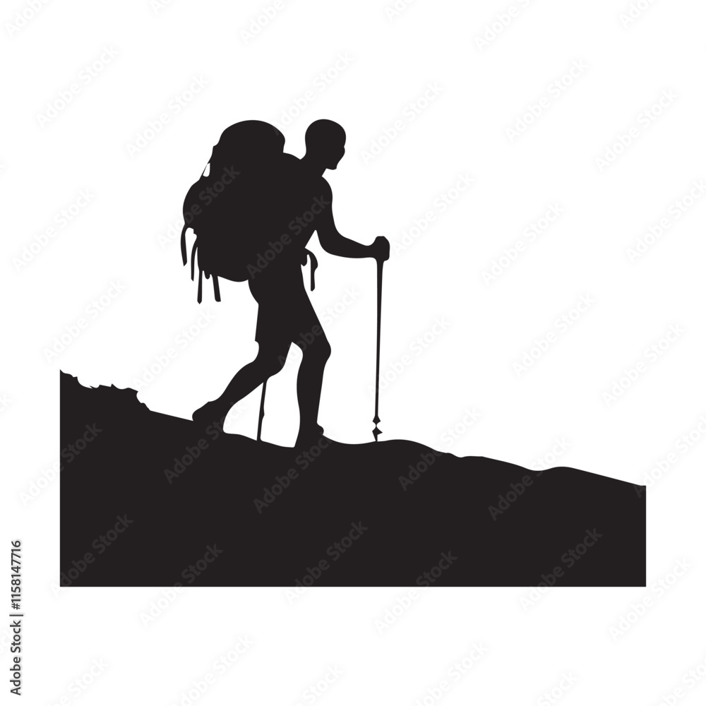Fototapeta premium Hiking man Silhouettes. hiker with rucksacks and backpack silhouette.