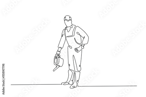 Wallpaper Mural Farmer continuous one line drawing. Farmer and farm equipment in single line art illustration. Editable vector. Torontodigital.ca