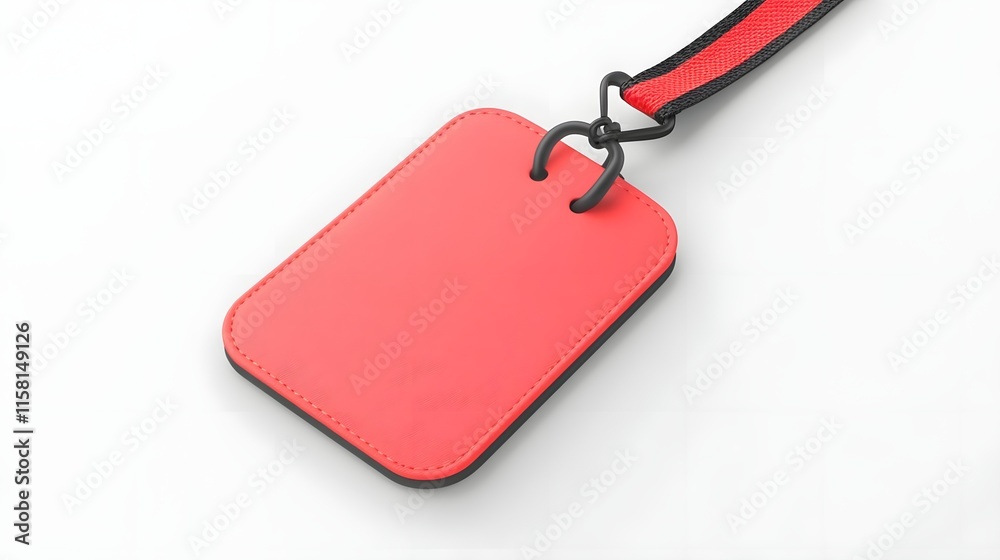 Fototapeta premium A red identification tag with a black border and a strap for hanging.