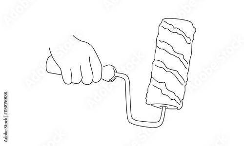 line art of hand holding paint roller	