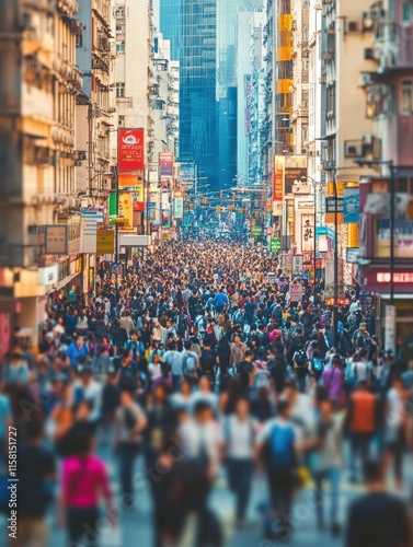 Wallpaper Mural Overcrowded city streets filled with bustling people create a vibrant urban atmosphere during the day. Generative AI Torontodigital.ca