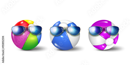 sunglasses wearing beach balls isolated on the white background.summer vacation business advertising banner design clip art vector illustration.