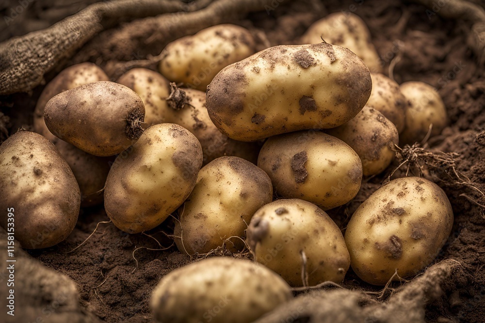 Close-up of fresh organic potatoes in the field Close-up of fresh organic potatoes in the field