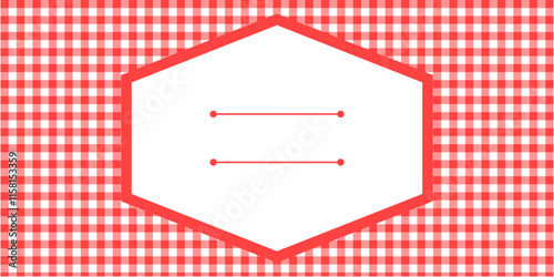 editable gingham pattern or tile checkered with empty window badge for Picnic BBQ Party invitation, poster and banner or flyer, restaurant menu vector