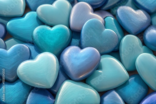 Valentine's Day Background. Holiday Valentine Background with blue glossy Hearts. Love concept. Wallpaper