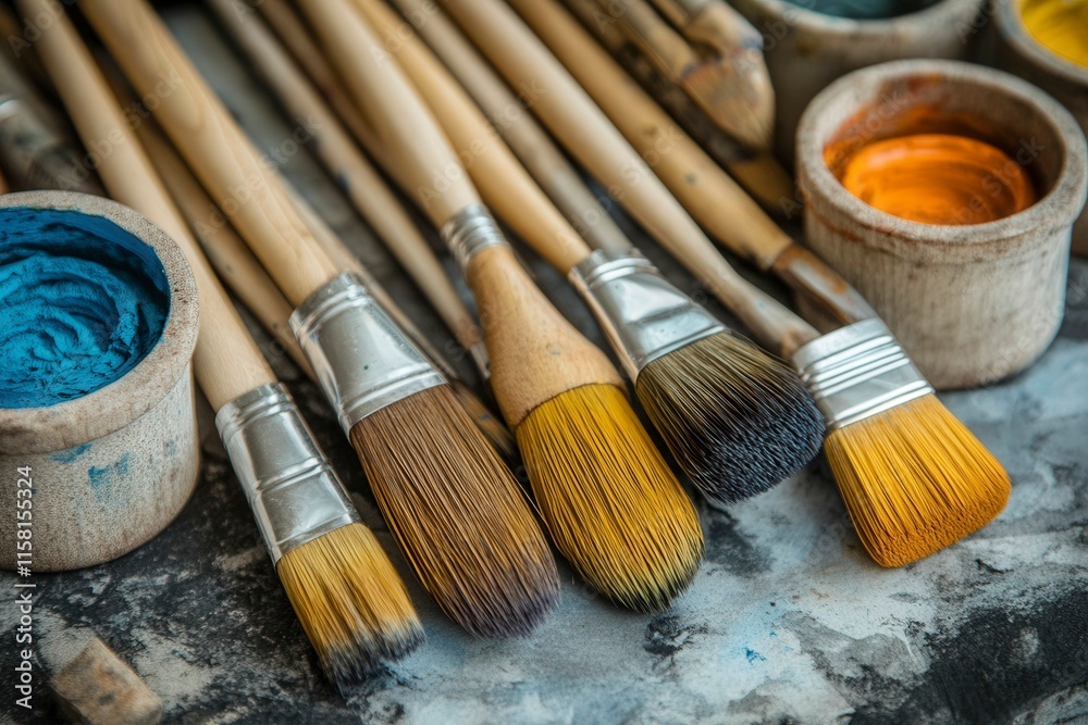 Fototapeta premium Colorful Brushes and Paints for Creative Projects