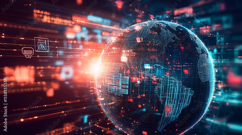 Obraz premium Global Network Data Visualization Digital Earth