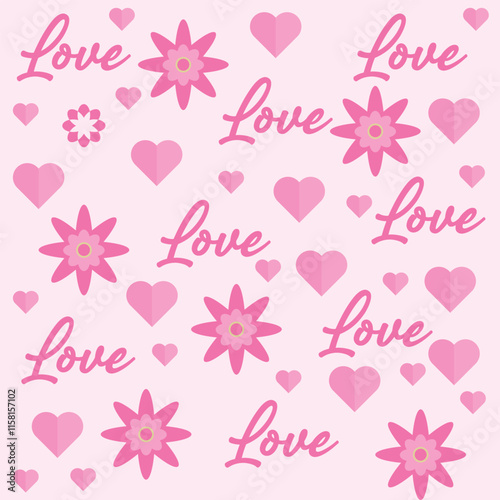 Seamless valentine pattern with love and pink flowers