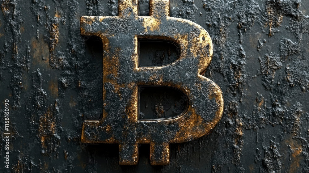Grunge Bitcoin Symbol on Dark Metal Background Grunge Bitcoin Symbol on Dark Metal Background