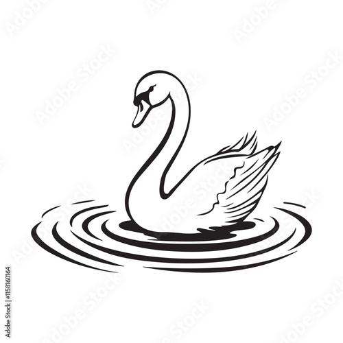 Swan Swim on Lake River Water Logo Design Vector on white background.