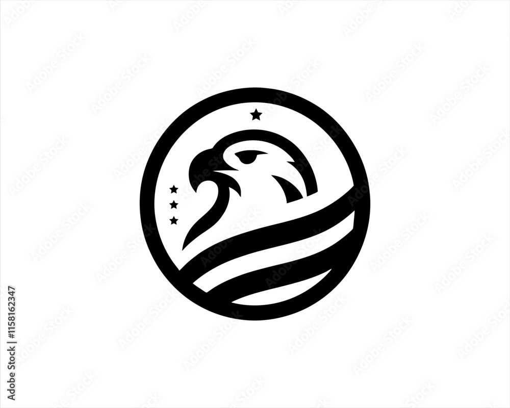 American Eagle logo design vector template. Black and white silhouette eagle vector illustration. American Eagle logo design vector template. Black and white silhouette eagle vector illustration.