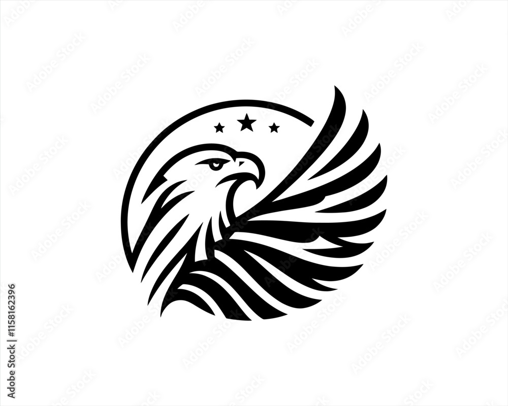 Fototapeta premium American Eagle logo design vector template. Black and white silhouette eagle vector illustration.