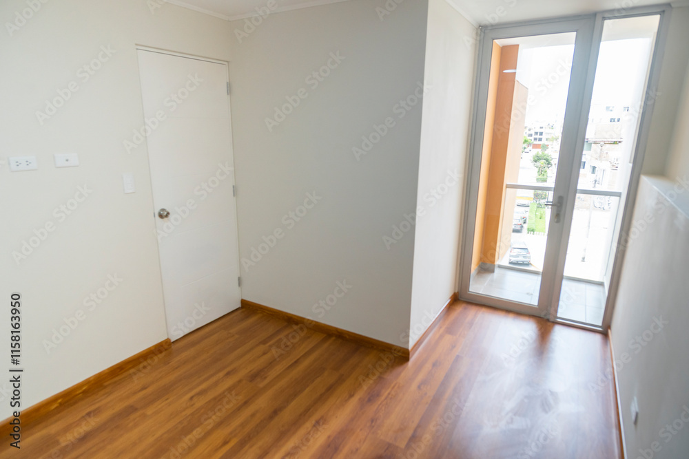 Fototapeta premium habitacion moderna de departamento, iluminado con ventana a la calle