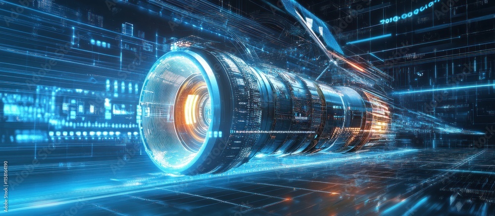 Futuristic engine in digital space. Futuristic engine in digital space.