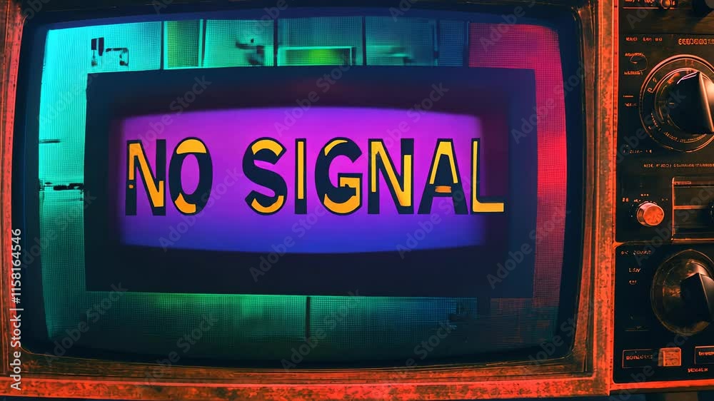 Vintage television with no signal screen displaying colorful static pattern