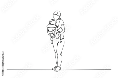 Mother and baby in continuous one line drawing. Mothers day celebration concept in single line art illustration. Editable vector.