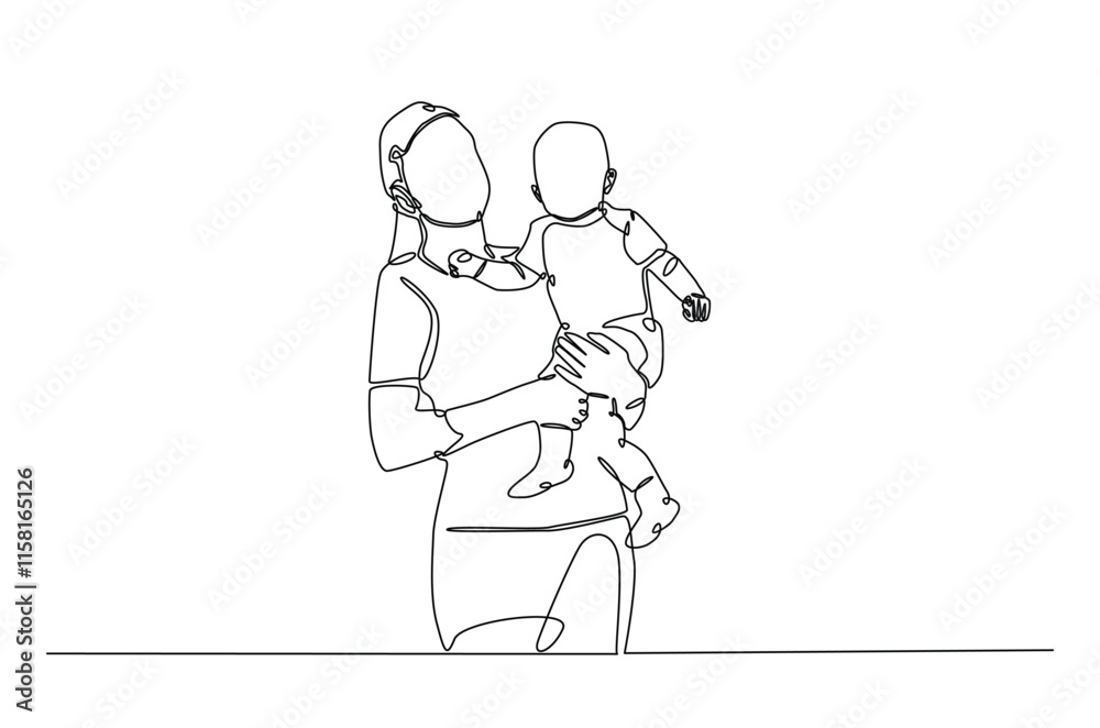 Mother and baby in continuous one line drawing. Mothers day celebration concept in single line art illustration. Editable vector. Mother and baby in continuous one line drawing. Mothers day celebration concept in single line art illustration. Editable vector.