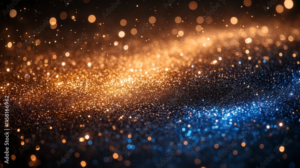 Naklejka premium Abstract gold and blue glitter bokeh lights background.