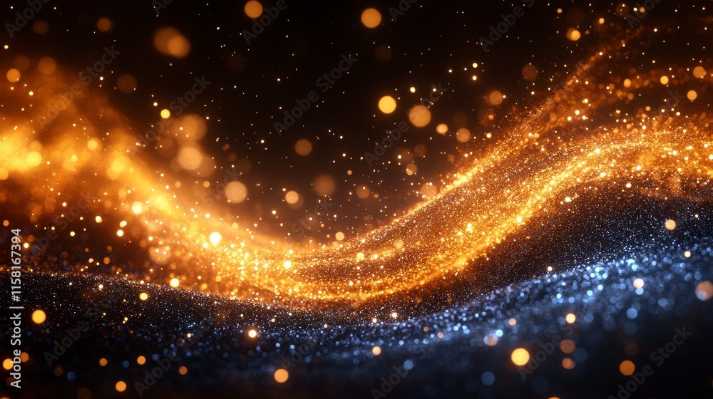 Abstract gold and blue particles wave. Abstract gold and blue particles wave.