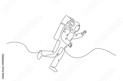 Astronaut in continuous one line drawing. construction Line art illustration of spaceman. Editable vector.