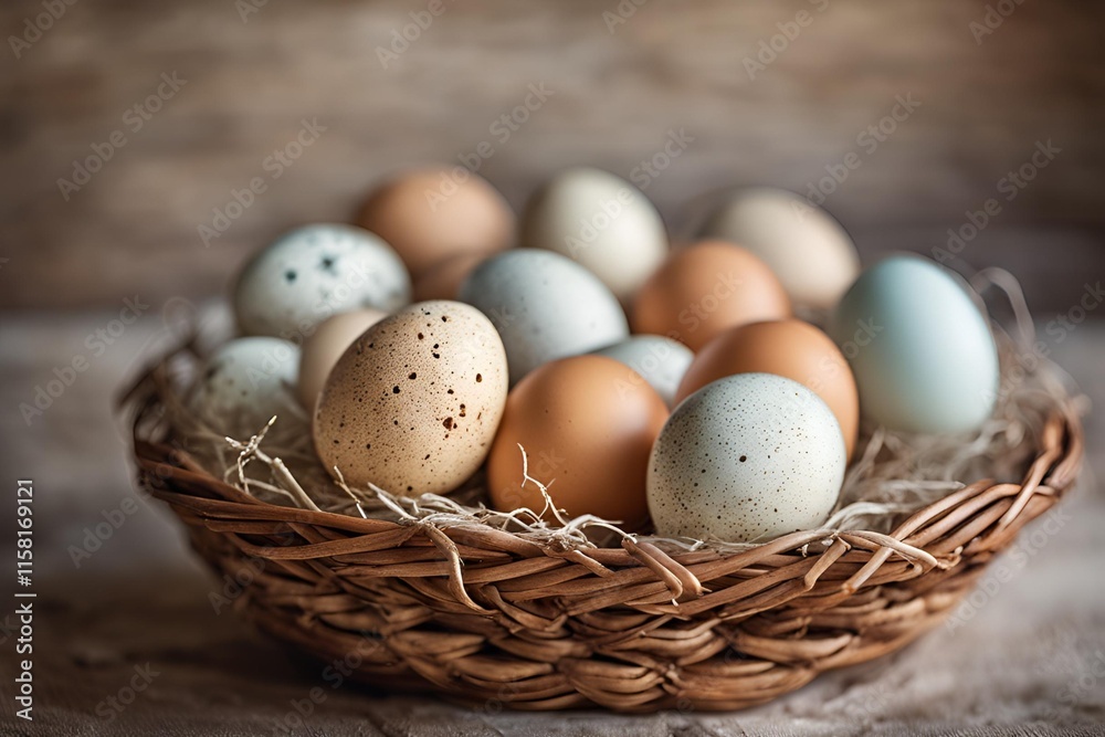 Eggs in basket, empty background Eggs in basket, empty background