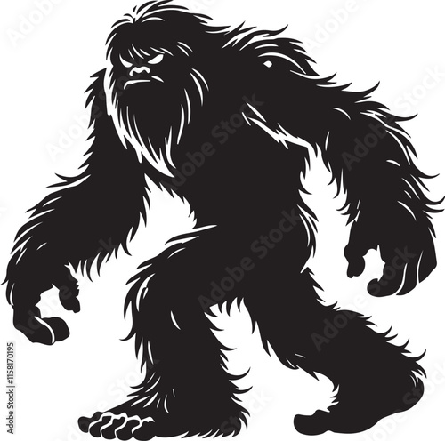 Black and white illustration of a bigfoot