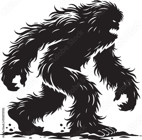 Black and white illustration of a bigfoot