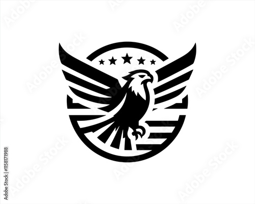 American Eagle logo design vector template. Black and white silhouette eagle vector illustration. photo