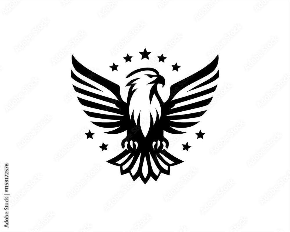 Fototapeta premium American Eagle logo design vector template. Black and white silhouette eagle vector illustration.