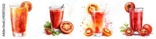 Wallpaper Mural Tomato juice watercolor set, fresh vegetable drinks collection isolated on white background Torontodigital.ca