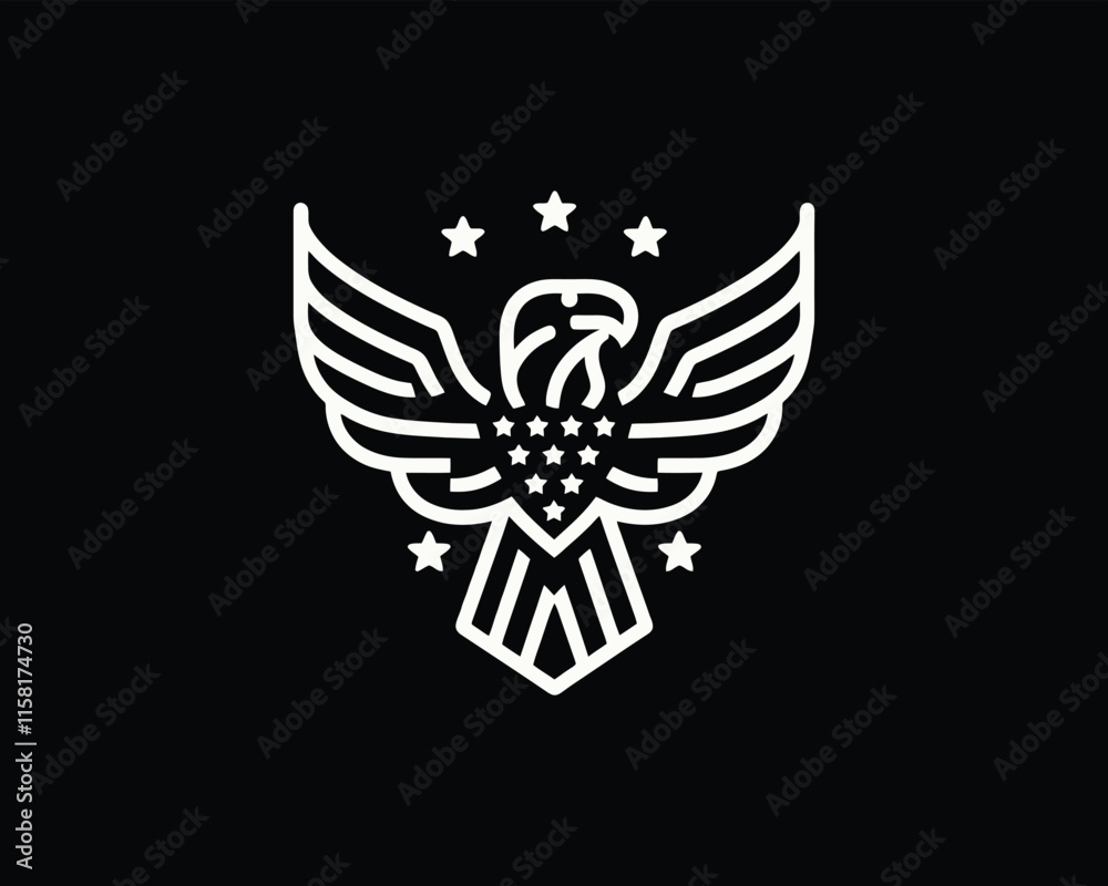 American Eagle logo design vector template. Black and white silhouette eagle vector illustration. American Eagle logo design vector template. Black and white silhouette eagle vector illustration.