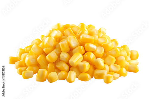 Pile of fresh canned corn kernels isolated on transparent background photo