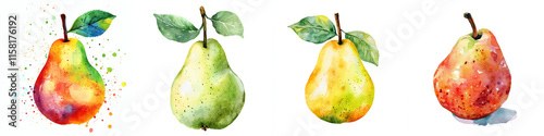 Fresh pears watercolor set, orchard fruits collection isolated on white background