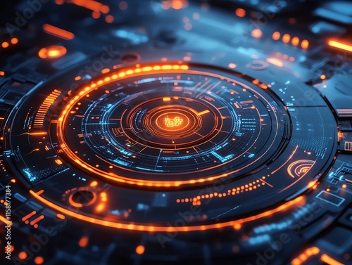 Wallpaper Mural A futuristic digital interface with glowing orange and blue elements. Torontodigital.ca