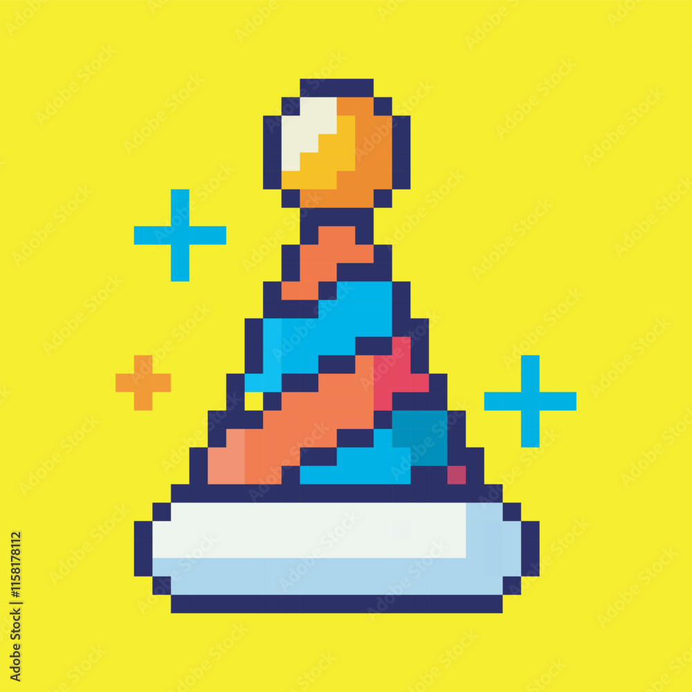 New Year's hat pixel art, vector illustration on isolated background. New Year's hat pixel art, vector illustration on isolated background.