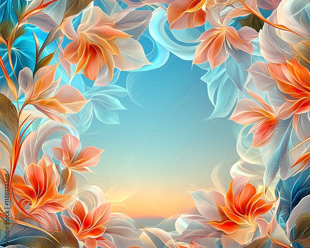 Vibrant Floral Design with Soft Petals and Swirling Colors Against a Calm Sky Perfect for Nature Themes and Artistic Projects Vibrant Floral Design with Soft Petals and Swirling Colors Against a Calm Sky Perfect for Nature Themes and Artistic Projects