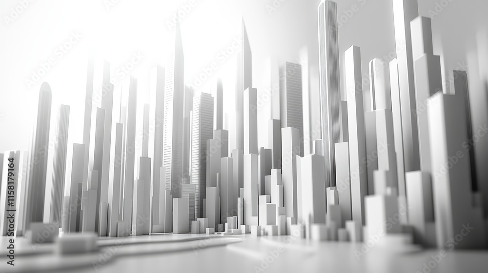 A monochromatic cityscape featuring numerous tall, abstract buildings, creating a futuristic skyline. A monochromatic cityscape featuring numerous tall, abstract buildings, creating a futuristic skyline.