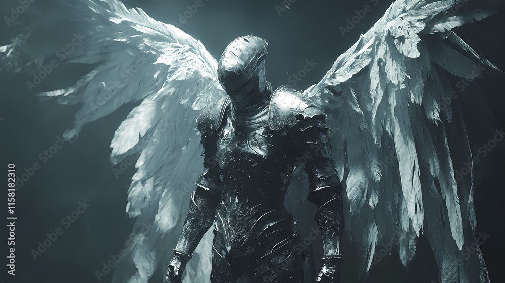 Obraz premium Angelic warrior: fantasy art, wings, armor. Aetherial. Illustration