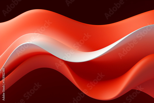 3D render of abstract, smooth, and flowing red and orange waves with a gradient of white highlights.