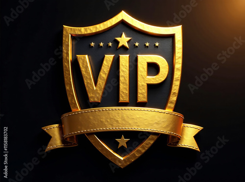 golden vip text in golden shield and ribbon photo