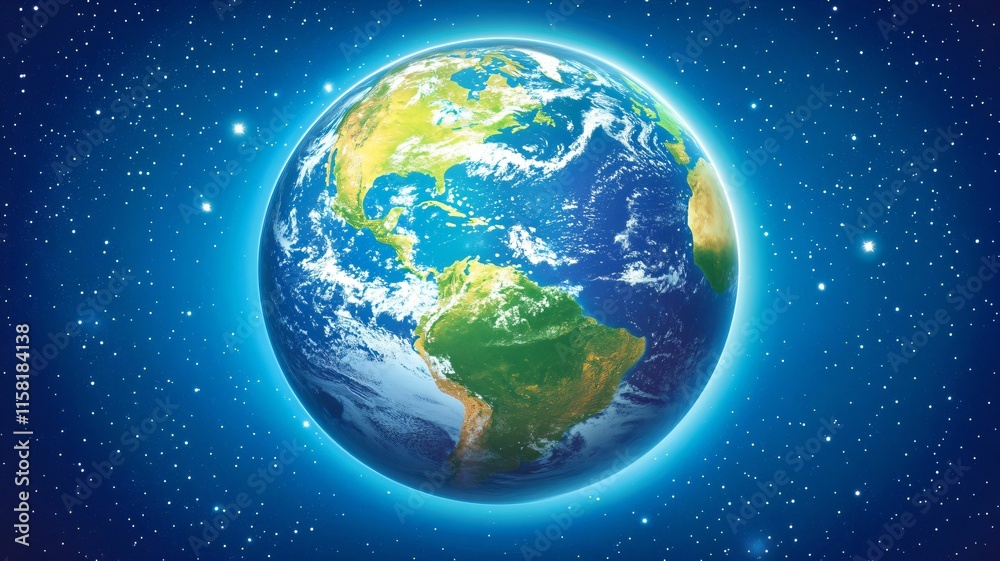 Earth in a space with little stars shining Earth in a space with little stars shining