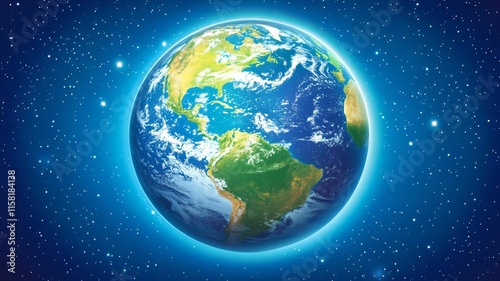 Earth in a space with little stars shining