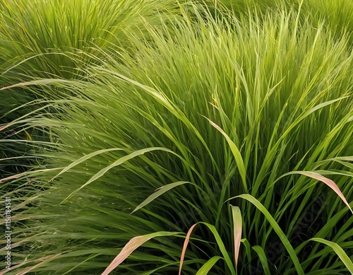 Lush Green Blades Of Grass Sway Gently In The Breeze