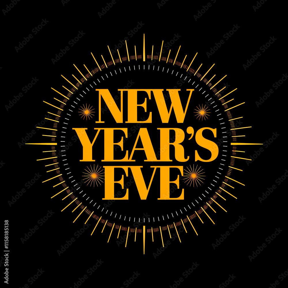 Fototapeta premium New Year's Eve NYE - Happy New Year - Icon logo Graphic Illustration Social Media Post Marketing - Square Black Background