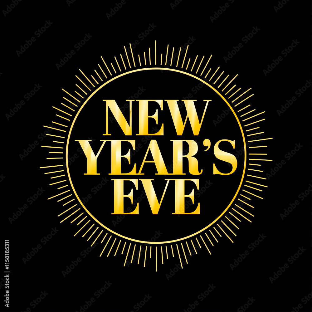Fototapeta premium New Year's Eve NYE - Happy New Year - Icon logo Graphic Illustration Social Media Post Marketing - Square Black Background