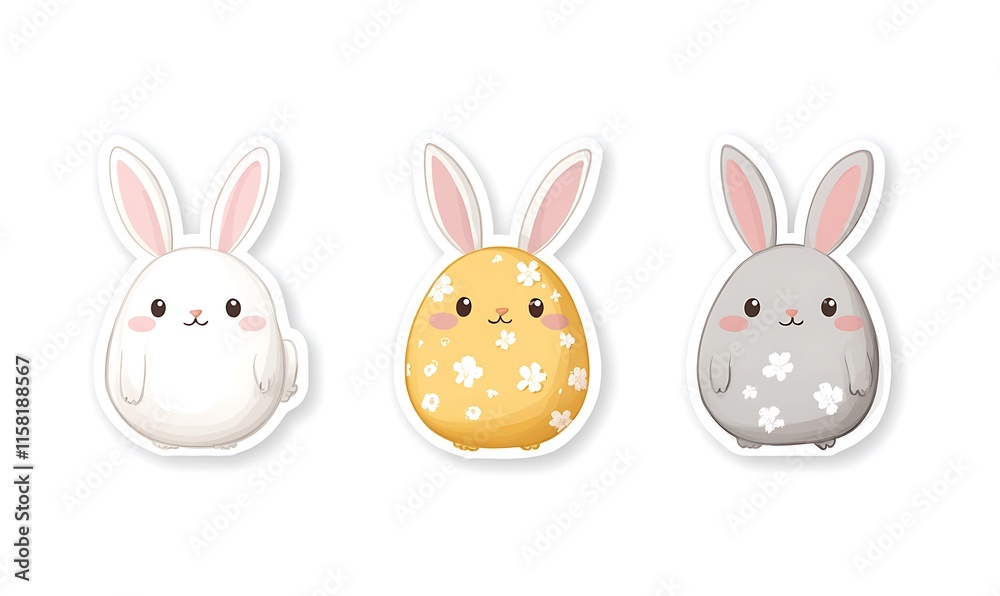Sticker sheet featuring Easter bunnies and eggs, easter background Sticker sheet featuring Easter bunnies and eggs, easter background