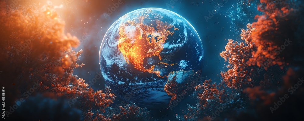 Surreal Earth concept with vibrant, glowing forests, clean oceans, and abundant wildlife, showcasing the importance of protecting our planet on Mother Earth Day Surreal Earth concept with vibrant, glowing forests, clean oceans, and abundant wildlife, showcasing the importance of protecting our planet on Mother Earth Day