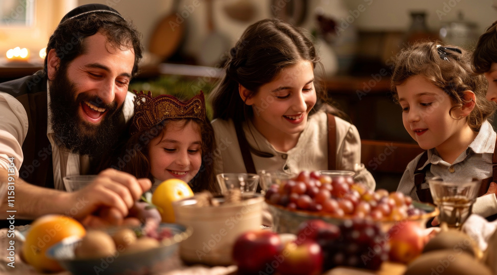 Happy jewish family with children celebrating rosh ha shana, Jewish new year Happy jewish family with children celebrating rosh ha shana, Jewish new year