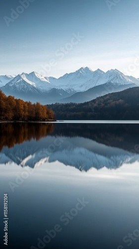 Stunning mountain reflection in a serene lake with autumn foliage.