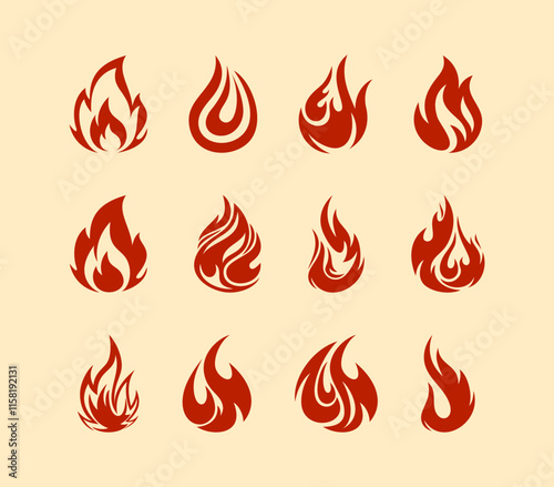 Fire flames, set vector icons Fire and flames outline icon set. Contour bonfire, linear flaming elements. Hand drawn monochrome different fire flame vector illustration. vector fire flame set isolated